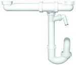HL126.2/40 Сифон за двойна кухненска мивка DN40х2x6/4", спестяващ място, отточна тръба на шарнирна в